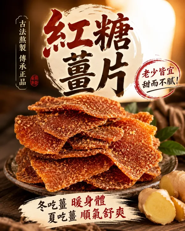 🔥【古法紅糖薑片】老話說「冬吃蘿蔔 夏吃薑，不勞醫生開藥方」！嚴選老薑搭配古法紅糖慢火熬製，薑香濃郁、暖暖入喉。天天沖一杯，驅寒暖身、祛濕排毒、補氣養血，手腳冰冷、氣色差、容易疲倦的人都愛喝。早餐一杯、睡前一杯，全身暖呼呼、精神更有勁，男女老少四季都適合，家中一定要常備！